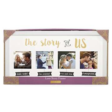 Kate & Milo The Story of Us Wedding Collage Picture Frame, Romantic Wedding Gift, Engagement & Bridal Shower Keepsake, Wall Mount Love Story Display, 4x4 Photo Inserts, White