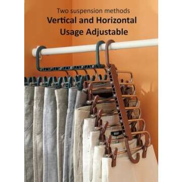 Pants Hanger with 6 Tier and Adjustable Clips - Space Saving Multifunctional Usage Rack Organizer - Skirts and Shorts Hanger Space Saving - Vertical and Horizontal Suspension - 2024 Hangers (White)