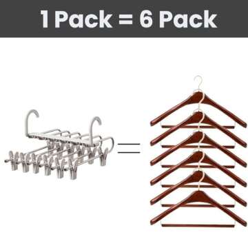 Pants Hanger with 6 Tier and Adjustable Clips - Space Saving Multifunctional Usage Rack Organizer - Skirts and Shorts Hanger Space Saving - Vertical and Horizontal Suspension - 2024 Hangers (White)