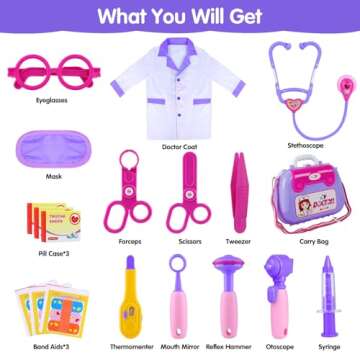 GINMIC Kids Doctor Play Kit, 22 Pieces Pretend Play Doctor Set with Role Play Doctor Costume and Carry Case for Toddlers and Kids, Medical Dr Kit Toys for Girl Age 3 4 5 6 7 Year Old