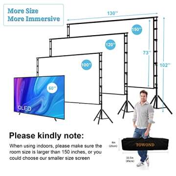 Projector Screen and Stand,Towond 150 inch Indoor Outdoor Projection Screen, Portable 16:9 4K HD Rear Front Movie Screen with Carry Bag Wrinkle-Free Design for Home Theater Backyard Cinema