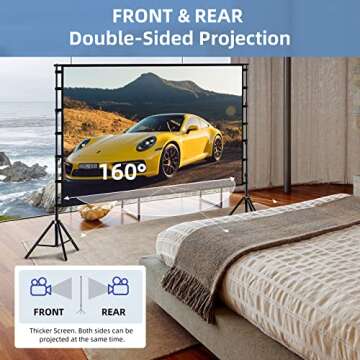 Projector Screen and Stand,Towond 150 inch Indoor Outdoor Projection Screen, Portable 16:9 4K HD Rear Front Movie Screen with Carry Bag Wrinkle-Free Design for Home Theater Backyard Cinema