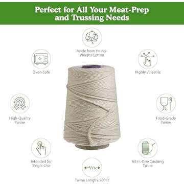 Regency Wraps Butchers Cooking Twine, Heavy Duty, 500ft,16 Ply, 2.4mm, Food-Safe Cotton Kitchen String for Turkey Trussing, Meat Prep, Crafting, Natural, Pack of 1