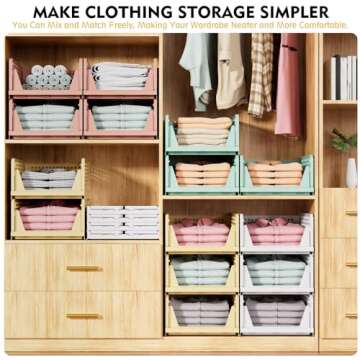 SNSLXH 5 Pack Stackable Closet Organizer Box, Multifunctional & Foldable Closet Storage Basket for Bathroom Kitchen Laundry Room Wardrobe Storage, Space-Saving Clothes Storage Drawer Organizer, White