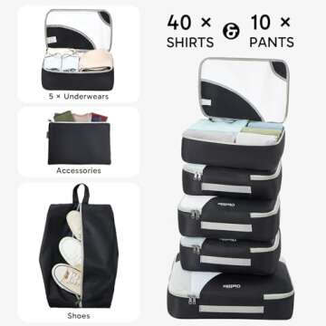 ALL INCLUDED 10 Set Sturdy Packing Cubes for Suitcases,OlarHike Travel Essentials,UPGRADED Anti-Tear Stitching, NEW Improved Luggage Packing Organizers for Travel Accessories(Black)