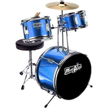 Music Alley 3 Piece Kids Drum Set with Throne, Cymbal, Pedal & Drumsticks, Blue, (DBJK02)