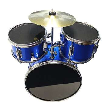 Music Alley 3 Piece Kids Drum Set with Throne, Cymbal, Pedal & Drumsticks, Blue, (DBJK02)