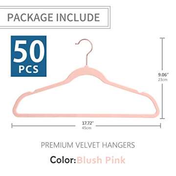 Premium Velvet Hangers Rosegold Nonslip,Heavy Duty,Clothes Hangers,Huggable Suit Hangers,Space Saving Felt Adult Hangers Slimline Hanger Closet Organizer Standard Copper (50, Blush Pink/Peach)