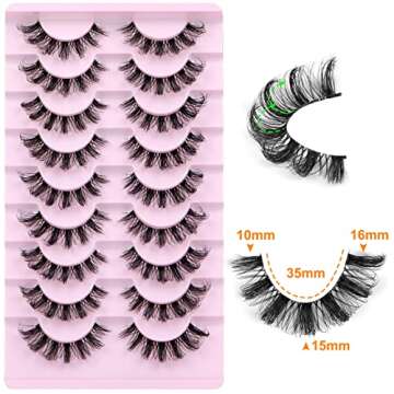 ALPHONSE Russian Lashes Clear Band False Eyelashes Natural Look D Curl Curly Fake Lashes Russian Strip Faux Mink Eyelashes 9 Pairs Pack