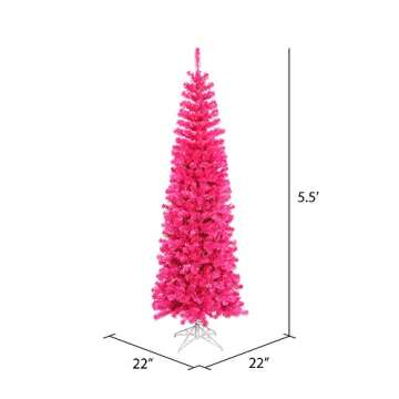 Vickerman 5.5' Pink Pencil Artificial Christmas Tree, Pink Dura-lit LED Lights. - Faux Pencil Christmas Tree - Seasonal Indoor Home Decor