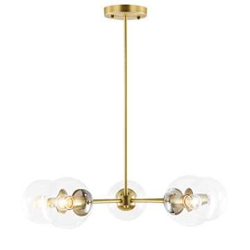 Light Society Grammercy 5-Light Chandelier Pendant, Brushed Brass with Clear Glass Globes, Classic Mid Century Modern Lighting Fixture (LS-C228-BRS-CLR)