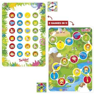 Hasbro Gaming Twister Junior Game, Animal Adventure 2-Sided Mat, 2 Games in 1, Party Game for Kids Ages 3 and Up, Indoor Game for 2-4 Players