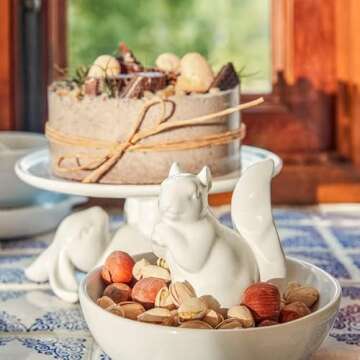 LA JOLIE MUSE Nut Bowl Snack Serving Dish - Ceramic Squirrel Candy Jewelry Dish for Pistachio Peanuts, Holiday House Warming Hostess Gifts