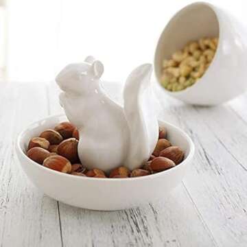 LA JOLIE MUSE Nut Bowl Snack Serving Dish - Ceramic Squirrel Candy Jewelry Dish for Pistachio Peanuts, Holiday House Warming Hostess Gifts