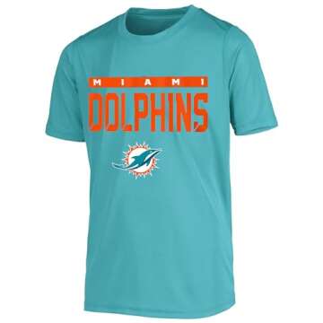 Outerstuff NFL Kids Youth 8-20 Blitz Team Color Polyester Primary Logo Short Sleeve Official Football T-Shirt (Miami Dolphins, 10-12)