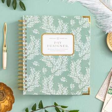 Day Designer 2025 Daily Planner – Premium Planner for Stylish Organization. Combines Monthly Calendar, Hourly Schedule, To-Do List, Gratitude, Goal Setting, Inspirational Quotes, Stickers & More. Elegant laminated Cover with Gold Accents (Graceful)