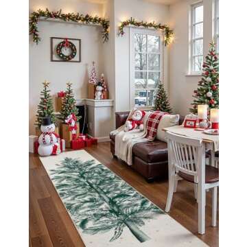 Lahome Christmas Runner Rug 2x6 Washable Runner, Non-Slip Hallway Runner Rug Stain Resistant Runners for Kitchen Floor, Christmas Tree Print Snowflake Holiday Decor Beige Runner Rug for Bedroom Entry