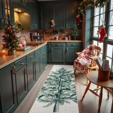 Lahome Christmas Runner Rug 2x6 Washable Runner, Non-Slip Hallway Runner Rug Stain Resistant Runners for Kitchen Floor, Christmas Tree Print Snowflake Holiday Decor Beige Runner Rug for Bedroom Entry