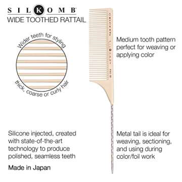 Cricket Silkomb Pro-55 Wide Tooth Rattail Comb Professional Hair Stylist Combs for Teasing Sectioning Parting Lifting Weaving Styling Coloring Hair