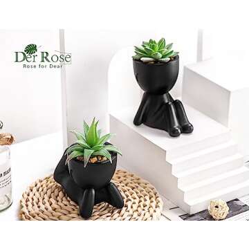 Der Rose Set of 2 Fake Plants Artificial Succulent Plants for Office Desk Accessories Black Bathroom Home Room Aesthetic Decor Indoor