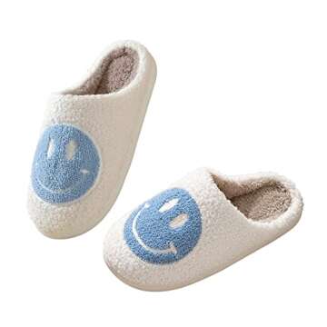 Smile Face Slippers for Women Happy face slippers Retro Soft Plush Warm Slip-on Slippers, Cozy Indoor Outdoor Slippers