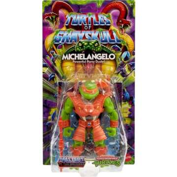 Masters of Universe Origins Turtles of Grayskull Michelangelo Reptile Wars Posable Action Figure, Teenage Mutant Ninja & Motu Crossover Hero Mikey Toy