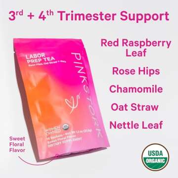 Pink Stork Labor Prep Tea - Organic Pregnancy Tea with Raspberry, Chamomile, Rosehip for Labor and Delivery