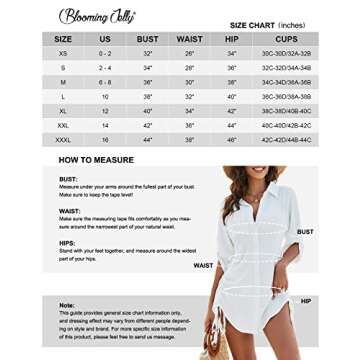 Blooming Jelly Womens Bathing Suit Cover Ups Bikini Swimsuit Coverup Drawstring Button Down Beach Dress Shirt(X-Large, White)