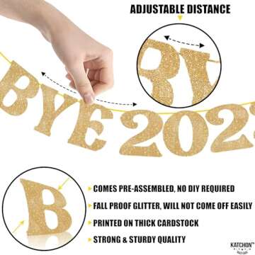 KatchOn, Gold Glitter Bye 2024 Hello 2025 Banner - No DIY | New Years Banner | New Years Decorations 2025 | Happy New Year 2025 Banner for NYE Decorations 2025 | New Years Eve Party Supplies 2025