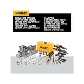 DEWALT 108-Piece Mechanics Tool Kit & Socket Set - SAE, 1/4" & 3/8" Drive