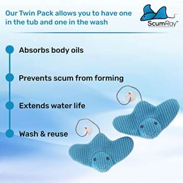 ScumRay Twin Pack Hot Tub Scum Absorber - Reusable Spa & Pool Cleaner, Keeps Water Clear, Essential Hot Tub Accessories for Adults for Scum, Hot Tub Oil Absorbing Sponge Original