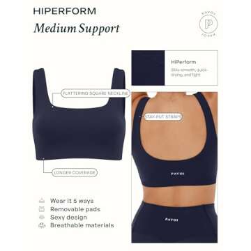 PAVOI ACTIVE Compression Sports Bras for Women | Medium Support Square Neck Longline Workout Bra Removable Pads | HiPerform | Small, Moss