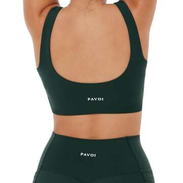 PAVOI ACTIVE Compression Sports Bras for Women | Medium Support Square Neck Longline Workout Bra Removable Pads | HiPerform | Small, Moss