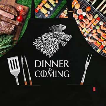 ALIPOBO Grill Aprons for Men Women, Dinner is Coming Game of Thrones Kitchen Chef Apron with 2 Pockets and 40" Long Ties, Adjustable Bib Apron for Cooking, BBQ, Baking, Gardening, Black