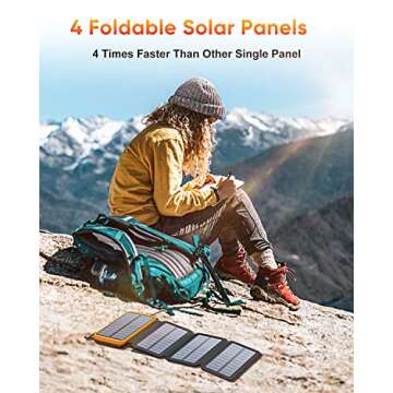 Tranmix Solar Charger Power Bank 25000mAh - QC3.0 Fast Charging Solar Powered Battery Pack with 4 Foldable Panels, Waterproof Portable Charger for Outdoor Activities, Type C Input/Output