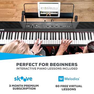 Alesis Recital – 88 Key Digital Piano Keyboard with Semi Weighted Keys, 5 Voices, Piano Lessons, and M-Audio HDH40 Piano Headphones for Silent Practice