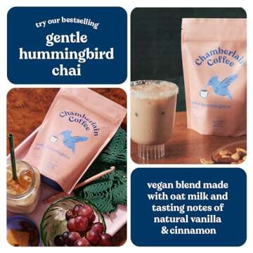 Chamberlain Coffee Gentle Hummingbird Chai Mix - Warm, Aromatic Vegan Chai with Oat Milk, Vanilla & Spices - Hot or Iced Instant Chai Latte - 10oz - 10 Servings