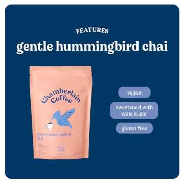 Chamberlain Coffee Gentle Hummingbird Chai Mix - Warm, Aromatic Vegan Chai with Oat Milk, Vanilla & Spices - Hot or Iced Instant Chai Latte - 10oz - 10 Servings