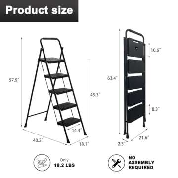 15.5FT Telescoping Ladder Telescoping Folding Ladder with Wide Anti-Slip Pedal, Heavy Duty Sturdy Telescoping Ladders for Kitchen Library Closet, Lightweight, Portable Telescoping Stools Ladder