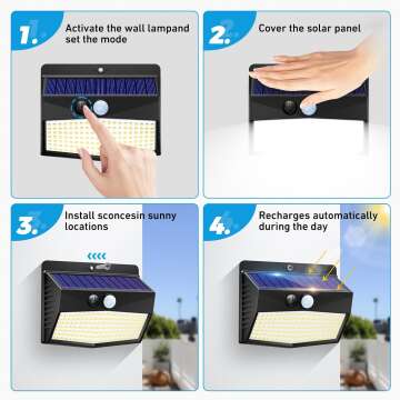 [6 Packs] Solar Outdoor Lights Motion Sensor Solar Security Lights Waterproof with 3 Lighting Modes Solar Powered Wall Lights Outside for Garden Fence Yard Deck