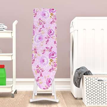 Erhigher Ironing Board, Exquisite Pattern Foldable Long Lasting Height Adjustable Smooth Edge Good Load-Bearing Folding Ironing Board Compact Ironing Board for Home Laundry Room or Dorm Use Purple