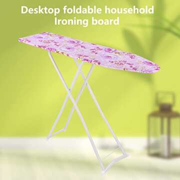 Erhigher Ironing Board, Exquisite Pattern Foldable Long Lasting Height Adjustable Smooth Edge Good Load-Bearing Folding Ironing Board Compact Ironing Board for Home Laundry Room or Dorm Use Purple