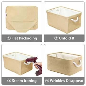 TheWarmHome Decorative Basket Rectangular Fabric Storage Bin Organizer Basket with Handles for Clothes Storage (Beige, Medium-1Pack,13.8L*9.8W*6.7H)