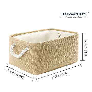 TheWarmHome Decorative Basket Rectangular Fabric Storage Bin Organizer Basket with Handles for Clothes Storage (Beige, Medium-1Pack,13.8L*9.8W*6.7H)