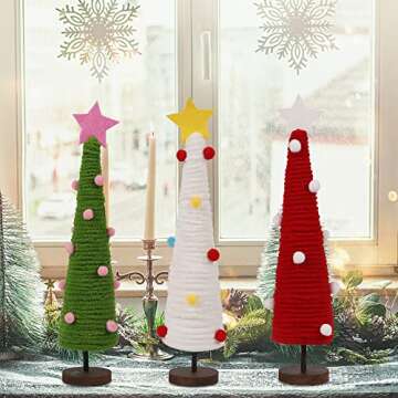 Prsildan 3 Pcs 12" Christmas Table Decorations Mini Trees, Xmas Table Trees Decorations with Topper Stars, Holiday Christmas Ornaments for Indoor Home Kitchen Wedding Decor