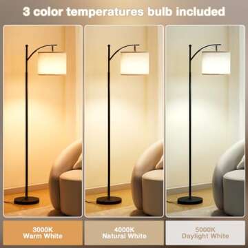 Ambimall 60" Floor Lamps for Living Room with 3 Color Temperatures, Standing Lamp Tall with Adjustable Linen Shade, Tall Lamps for Living Room Bedroom Office Classroom Dorm Room(9W Bulb Included)