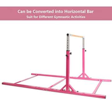 Costzon Double Horizontal Bars, Junior Gymnastic Training Parallel Bars w/ 11-Level 38-55" Adjustable Heights, Converted Single Bar, 264lbs Capacity, Ideal for Indoors, Outdoors, Home Practice (Pink)