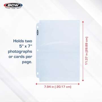 BCW Pro 2-Pocket Photo Protector Sleeves | 20 Count | 5"x7" Photos Sleeves, Cards | Acid-Free, PVC-Free | Archival Quality, Photo Album Pages Protector for 3 Ring Binder | High Clarity Polypropylene