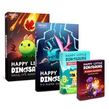 Unstable Games - Happy Little Dinosaurs Base Game - Competitive Sabotage Funny Card Game For Kids, Teens, Adults - 2-4 Players, Hand Management