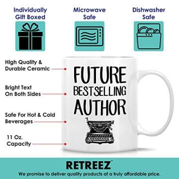 Retreez Funny Mug - Future Best Author Literary Novel Writer Journalist 11 Oz Ceramic Coffee Mugs - Funny, Sarcastic, Motivational, Inspirational birthday gifts for friends coworker dad mom